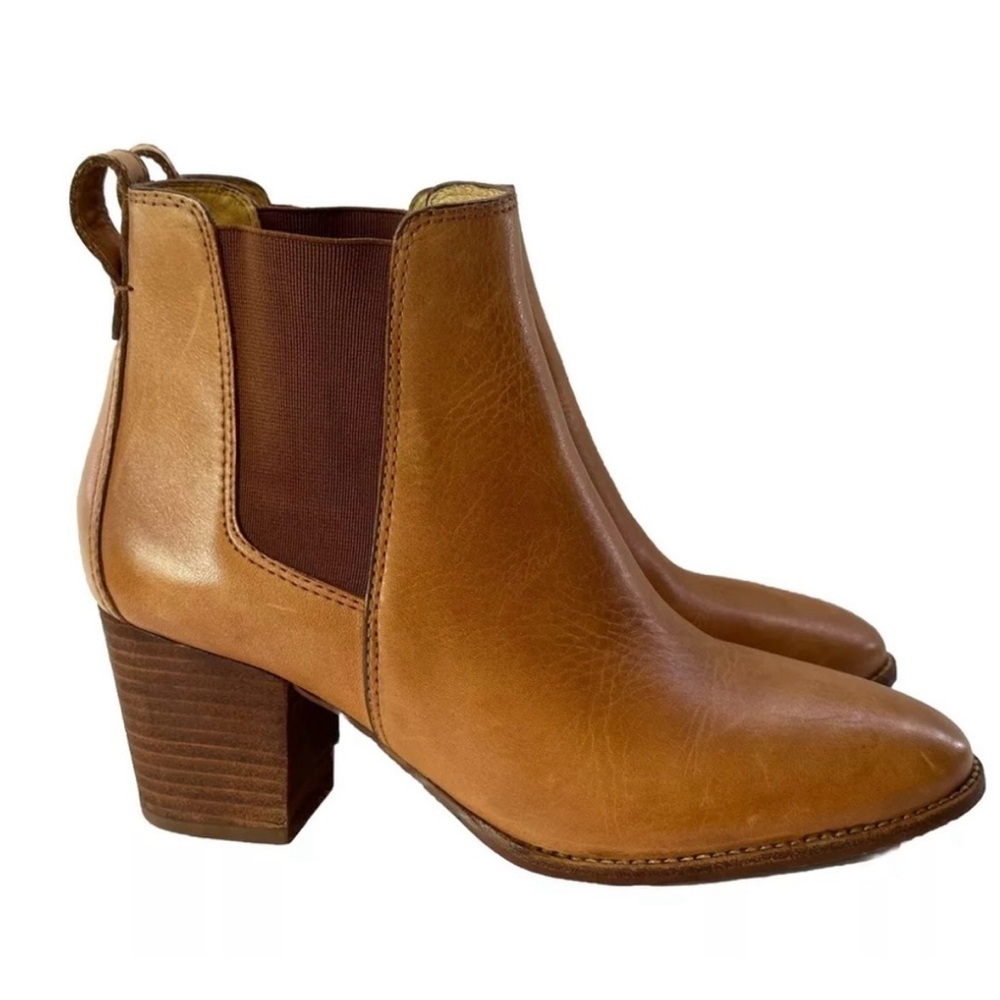 Madewell Womens 7.5 Pull On Chelsea Ankle Bootie Cognac Leather Distress Western